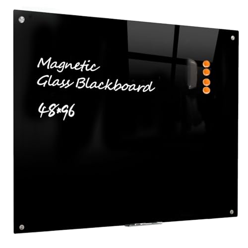 Magnetic Glass Dry Erase Board - Black Board 48 x 96 Inch Wall Mounted Glass Whiteboard, Large Frameless White Board for Wall Office, Home & School, Black - color: Black, size: 96"W x 48"H