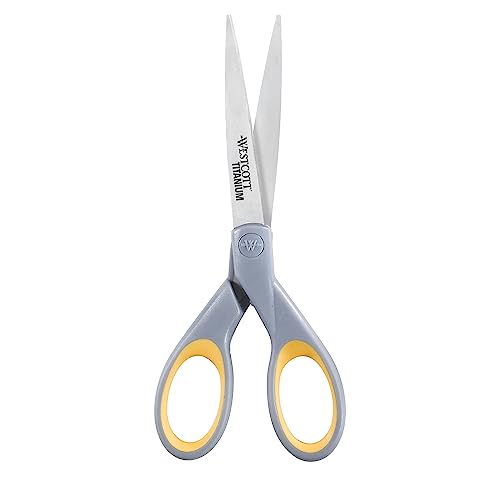 Westcott ‎13824 7” & 5” Pointed Titanium-Bonded Crafting Scissors with Soft Handles, Gray/Yellow (2 Pack) - style: Multiple (2 pack)
