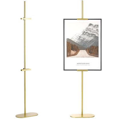 Easel Stand for Sign, Adjustable Display Stands for Frames up to 64", Gold Metal Floor Easels for Painting, Picture Frame Holder Easel for Art Signs Photos, Iron Easel with Base for Home Events