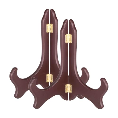 MECCANIXITY 2Pcs Wooden Easel Plate Holder, 10" Small Wood Easels Folding Table Display Stand for Decorative Picture Frame Book Artwork Desktop Ornaments, Burgundy - color: Burgundy, size: 10"