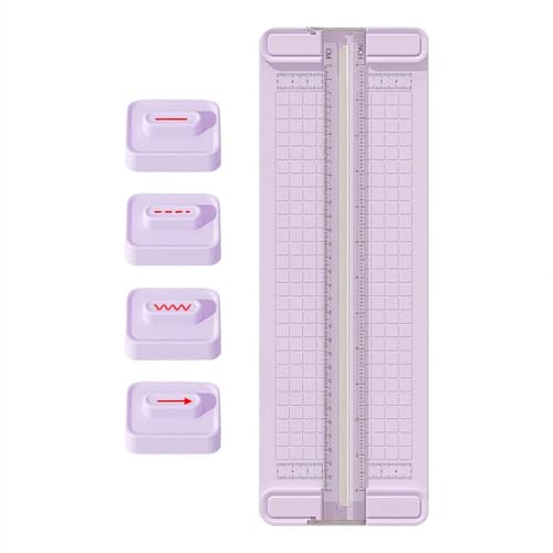 4-in-1 Bidirectional Paper Cutter, Portable Paper Photo Trimmer with Straight Wave Perforated Creasing Blades, Multi-Function Scrapbooking Tool for Craft Paper, DIY Craft Projects (Purple) - color: Purple