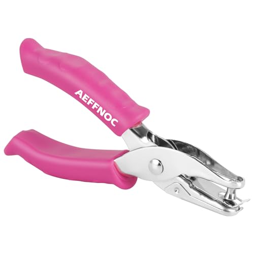 AEFFNOC Single Hole Punch, One Hole Puncher with Soft Grip Handle, 1/4 Inch Paper Hole Punches, Small Hole Punchers with Paper Mess Tray, 6 Sheets Capacity, for Crafts, Scrapbooks (Pink) - color: Pink 1/4 inch