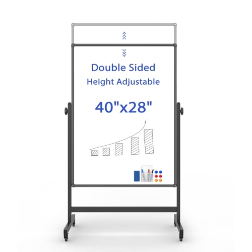 Rolling Whiteboard on Wheels, Double-Sided Magnetic Dry Erase Board with Stand, Mobile White Board for Office, Classroom, Home (28" x 40") - color: Black, size: 28"W x 40"H