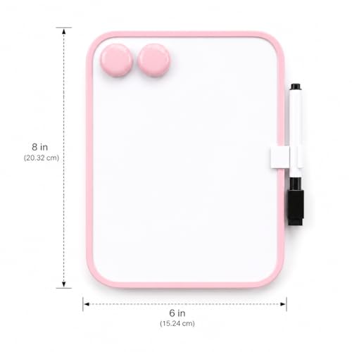 6“ x 8” Mini Whiteboard with Erasable Markers and 2 Round Magnets (Pink) | ABS frame, magnetic board—smooth surface;easy to write on and erase—small white board for fridge, school lockers, and offices - color: Pink