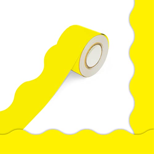 60 Feet Bulletin Board Borders, Pure Yellow Scalloped Rolled Border Trim Board Border with Wavy Line Design Decoration for School, Classroom & Offices - color: Yellow (60 Feet)