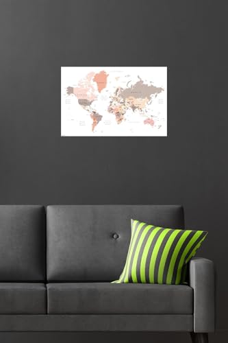 Geography - World Map Neutral Earth Tones 26 Wall Poster, 22.4L" x 14.7W", Premium Poster & Mount Bundle - color: Premium Poster & Mount Bundle, size: 22.4L" x 14.7W"