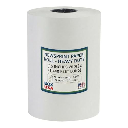 Box USA Packing Paper Roll 15" x 1400ft (1,000 Sheets 17" Equivalent) - Newsprint Paper for Shipping, Storage and Moving Supplies, White - size: 15"