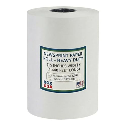 Box USA Packing Paper Roll 15" x 1400ft (1,000 Sheets 17" Equivalent) - Newsprint Paper for Shipping, Storage and Moving Supplies, White - size: 15"