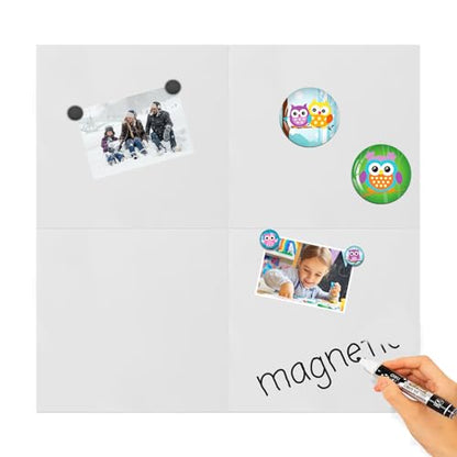 Metal White Board for Magnetic Hook on Non-Metal Wall,Magnetic Receptive Plate with Adhesive Backing,Square 8" Peel and Stick Solid Steel to Display Souvenir Travel Magnets-4 Pack