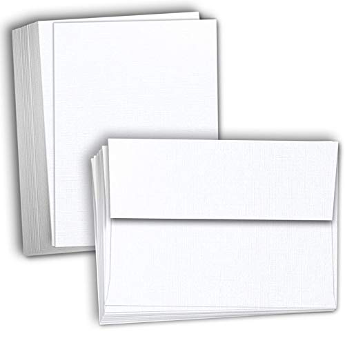 Hamilco White Linen Cards and Envelopes - Flat 5" x 7" Cardstock Paper 80lb Cover 100 Pack - size: 100 Cards with Envelopes