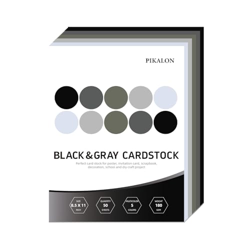 50 Sheets Black Gray Cardstock 8.5 x 11 Inches, 5 Colors Assorted Colored Card Stock Paper 67lb/180gsm Printing, DIY Crafting, Card Making, Scrapbooking, Card Crafts, School Supplies(Black & Gray) - color: Black & Gray