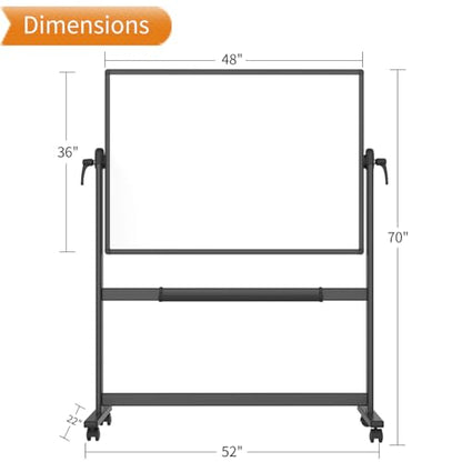 VIZ-PRO Double-Sided Magnetic Mobile Whiteboard, 48 x 36 Inches, Black Aluminium Frame and Stand - size: 48"W x 36"H