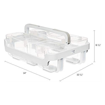 deflecto Stackable Caddy Organizer with S, M and L Containers, Plastic, 10.5 x 14 x 6.5, White Caddy/Clear Containers