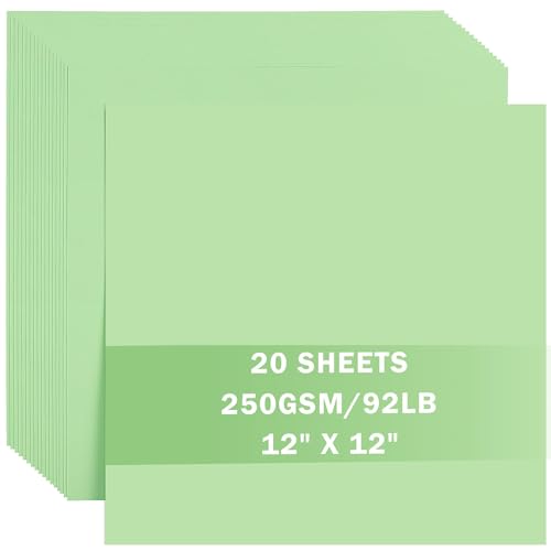 20 Sheets Light Green Cardstock 12" x 12" Card Stock 250gsm/92lb Thick Construction Paper for Cricut, Scrapbook, Crafts, Card Making UAP34LG20 - color: Light Green