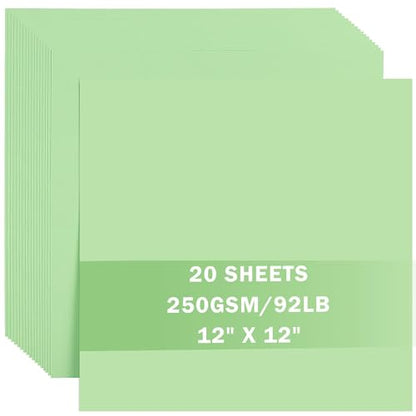 20 Sheets Light Green Cardstock 12" x 12" Card Stock 250gsm/92lb Thick Construction Paper for Cricut, Scrapbook, Crafts, Card Making UAP34LG20 - color: Light Green