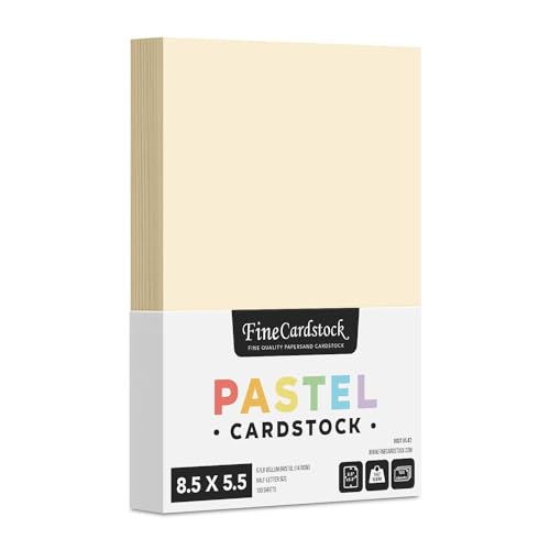 Half Letter Size, 8.5" x 5.5" Pastel Color Cardstock Paper for Arts and Crafts, Scrapbooking, Stationery Printing | Medium Weight 67lb Vellum Bristol (147gsm) Card Stock | 100 Sheets per Pack | Cream - color: Cream