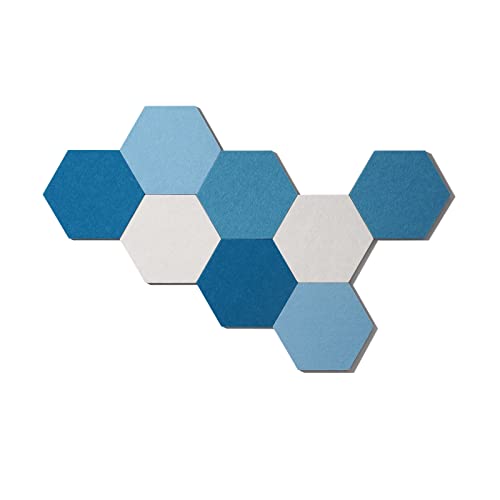 LAJAR 8 Pcs Self Adhesive Felt Bulletin Board Tiles (Large), Hexagon Color Felt Pin Board Wall Tiles for Photos, Pictures, Memos (Cyanine Large) - color: Cyanine