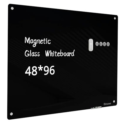 Magnetic Glass Blackboard - Glass Dry Erase Board 48"x96" Large Frameless Board for Walls Office School and Home,Black - color: Black, size: 48" x 96"