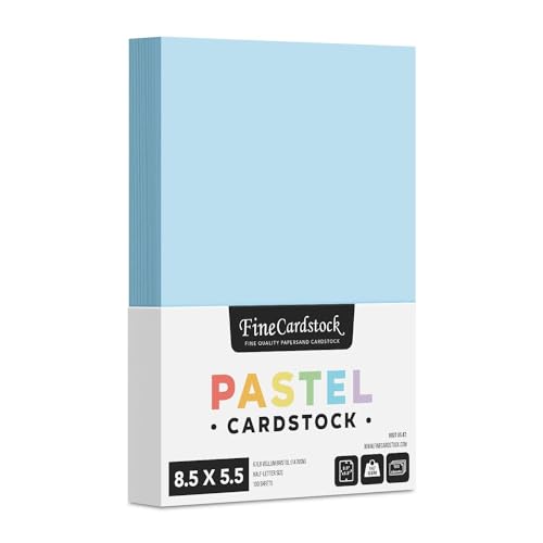 Half Letter Size, 8.5" x 5.5" Pastel Color Cardstock Paper for Arts and Crafts, Scrapbooking, Stationery Printing | Medium Weight 67lb Vellum Bristol (147gsm) Card Stock | 100 Sheets per Pack | Blue - color: Blue