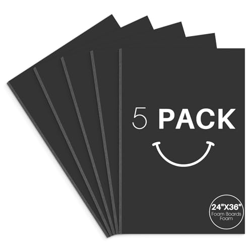 Golden State Art, Acid Free 5 Pack 24x36 Black Boards Foam Core Poster Board, 3/16'' Thick Polystyrene Foam Sheet for Projects, Mounting, Crafts, Art and Presentations