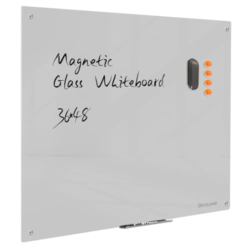 Magnetic Glass Dry Erase Board - White Board 48 x 36 Inch Wall Mounted Glass Whiteboard, Large Frameless Glass White Board for Wall Office, Home & School, Gray - color: Gray, size: 48"W x 36"H