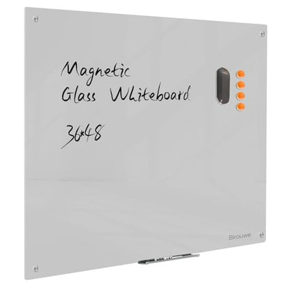 Magnetic Glass Dry Erase Board - White Board 48 x 36 Inch Wall Mounted Glass Whiteboard, Large Frameless Glass White Board for Wall Office, Home & School, Gray - color: Gray, size: 48"W x 36"H