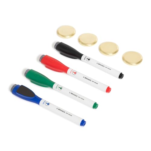 U Brands Magnetic Dry Erase Monthly Calendar Whiteboard Value Pack, 24" x 18", Wall Mounted Planner Board with Wood Style Frame, Home Office & Kitchen Family Command Center, Includes Markers & Magnets