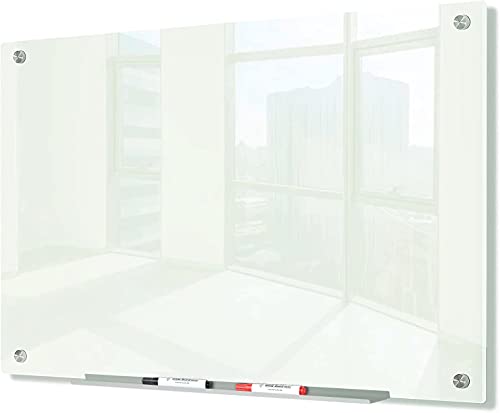 J&J worldwide Magnetic Glass Whiteboard 47x35 Inch, Frameless Tempered Glass Dry Erase Board Wall Mounted Includes Markers, Eraser, Magnets, Mounting Kit for Office Home& School - color: White, size: 47"W x 35"H