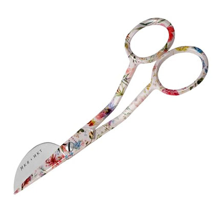 Applique Pelican Duckbill Blade 5.8 Inch - Double Bent Curved Offset Handle Scissors with Pouch Sleeve for Embroidery, Fabric, Thread, Knitting, Sewing, Arts & Craft (Floral) - style: Bent Floral