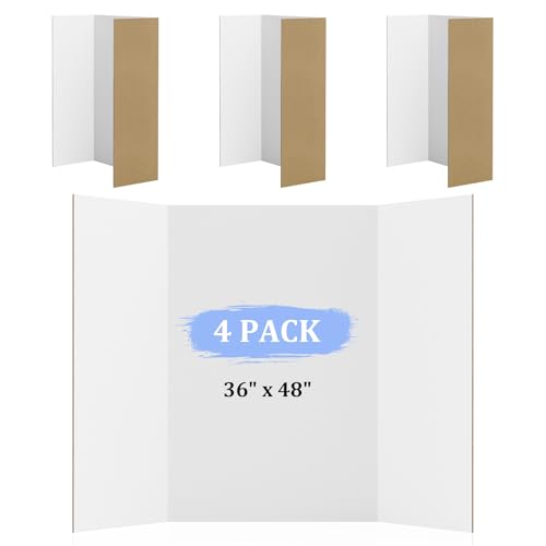 AKONEGE 4 Pack 36" x 48" Trifold Poster Board for Presentation, White Corrugated Cardboard Large Tri Fold Poster Board for Science Fair, Office & School Projects, Photo Displays, Exhibitions Event - color: White, size: 4 Pack