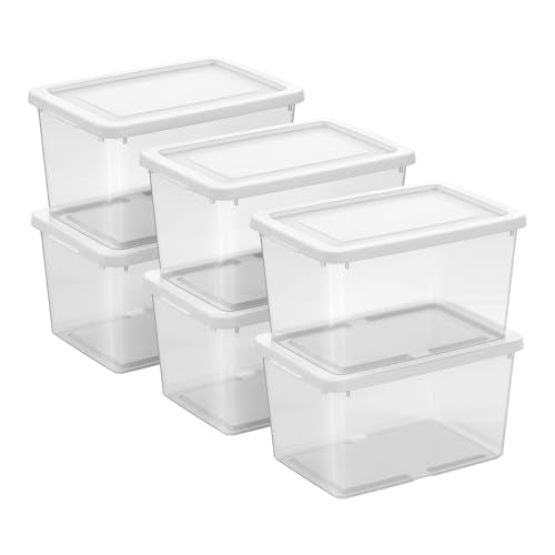 Sterilite 6-Pack Clear Storage Box, Stackable Container Bins with Lids, 20 Qt, White – Plastic Containers for Home, Closet, Bathroom, Classroom, and Office Organization - size: 20 Quart, style: 6 Pack