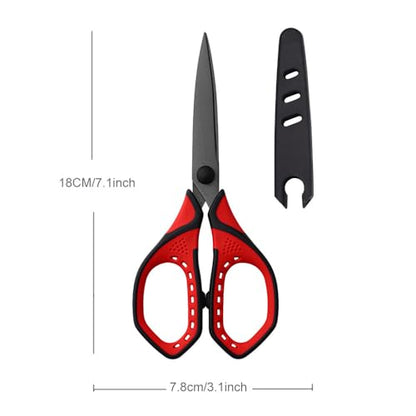Jasni 3 Pack Teflon blackening Non-Stick Premium 7.5" Titanium No Rust Super Sharp Scissors Shears Soft Comfort-Grip for Office School Home Art Craft DIY student paper Sewing Fabric (Red) - color: Red