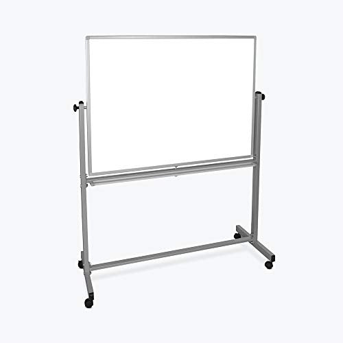 Luxor 48" W x 36" H Rolling Reversible Dry Erase Double-Sided Magnetic Whiteboard with Aluminum Frame and Marker Tray - Perfect for School, Classroom, Conference and Presentation