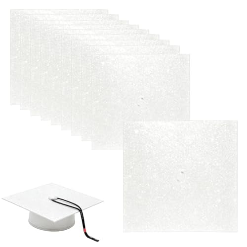 Graduation Cap Topper Decorations 10 Sheets White Construction Paper(10x10 Inch) Cardstock Grad Cap Insert Decor Glitter Graduation Hat Toppers Cover Designs Crafts DIY Kits Bulks Sublimation Blank - color: White