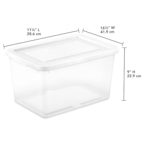 Sterilite 16 Pack Storage Box, 20 Quart Stackable Tote, Clear Plastic Container with Secure Snapping Lids for Home and Office Organization, White - size: 20 Quart, style: 16 Pack