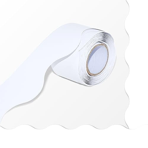 60 Feet Bulletin Board Borders, Pure White Scalloped Rolled Border Trim Board Border with Wavy Line Design Decoration for School, Classroom & Offices - color: White (60 Feet)