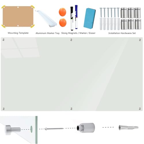 Glass Whiteboard 6' x 3', Magnetic Glass Dry Erase Board Frameless Wall Mounting, Large White Board for Office Home & School - size: 6' x 3'