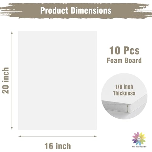 Mat Board Center, Pack of 10 Acid-Free Foam Boards, 16x20 inch White Foam Boards, 1/8" Thick - color: White, size: 16x20