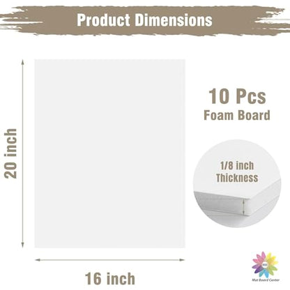 Mat Board Center, Pack of 10 Acid-Free Foam Boards, 16x20 inch White Foam Boards, 1/8" Thick - color: White, size: 16x20