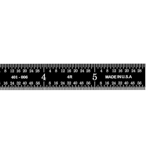 PEC Tools 6" Stainless Steel Flexible Metal Ruler with Black Chrome Finish, 4R Graduaction (1/8", 1/16", 1/32", 1/64"), High-Contrast Imperial Machinist Rule, Easy to Read, Made in USA - color: Black Chrome-Flexible, size: 6"