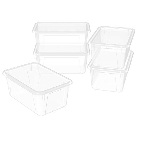 Storex Small Cubby Bins – Plastic Storage Containers for Classroom with Non-Snap Lid, 12.2 x 7.8 x 5.1 inches, Translucent, 5-Pack (62436U05C) - color: Translucent, size: 12.2 x 7.8 x 5.1 Inches, style: Bin with Cover