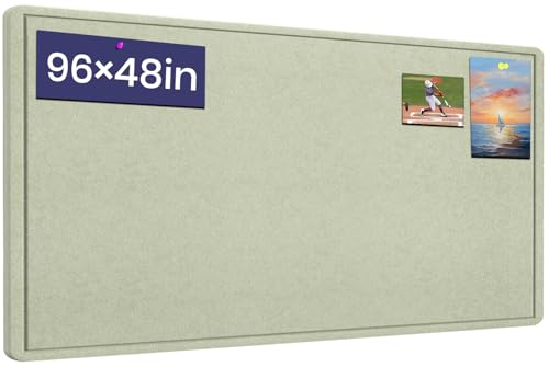 Extra Large Bulletin Board, 96 X 48 inches Cork Board with 30 Pushpin, 8' x 4' Felt Cork Board Notice Pin Board, Self-Adhesive Vision Board Mood Board Foldable Photo Board for Wall - Sage Green - color: Sage Green, size: 96" x 48"