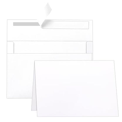 Guakicae 100 packs White Blank Note Cards and Envelopes 4 x 6 Heavyweight Folded Cardstock and A4 Envelopes Printable Self Seal for Wedding Invitations, Thank You Cards, Greeting Card & All Occasion - color: White, size: 4x6-100pcs