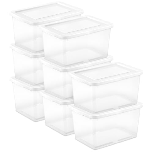 Sterilite 8-Pack Storage Box, Clear Plastic Storage Container Bins with Lids, 20 Quart - Heavy-Duty Organizing Containers for Closet, Bathroom, and Office - size: 20 Quart, style: 8 Pack