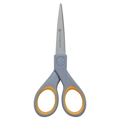 Westcott ‎13824 7” & 5” Pointed Titanium-Bonded Crafting Scissors with Soft Handles, Gray/Yellow (2 Pack) - style: Multiple (2 pack)
