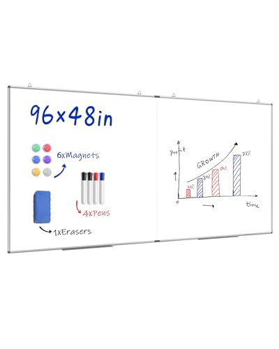 96"X 48" Large Magnetic Dry Erase Whiteboard, Removable Wall Hanging Board with 4 Pens & 1 Dry Erasers & 6 Magnets, Sliver Aluminum Frame White - color: White, size: 96"W x 48"H