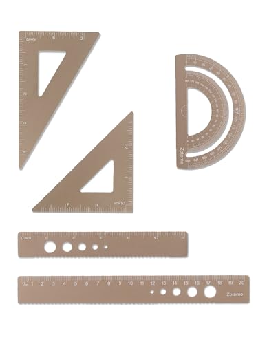 Metal Geometry Set, 5-piece Aluminum Ruler, Math Drafting Ruler Kit Includes Protractor, Triangle Rulers, Straight Rulers-Math Measurement Tools for School and Office Supplies (Gold) - color: Gold