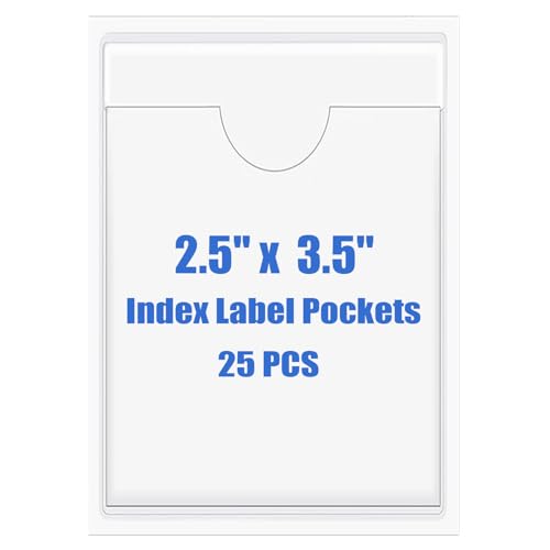 Origin-Joy 25 PCS Self-Adhesive Index Label Pockets, Clear Plastic Peel & Stick Card Holders with Top Open for Loading (2.5 x 3.5 inch) - size: 2.5 x 3.5 inch, style: Vertical