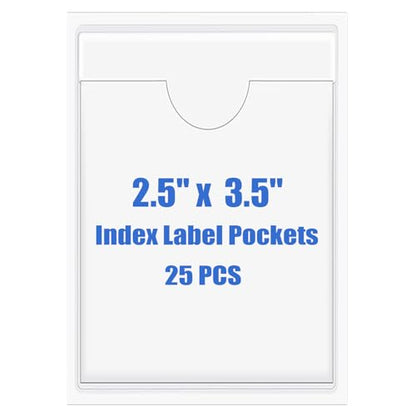 Origin-Joy 25 PCS Self-Adhesive Index Label Pockets, Clear Plastic Peel & Stick Card Holders with Top Open for Loading (2.5 x 3.5 inch) - size: 2.5 x 3.5 inch, style: Vertical