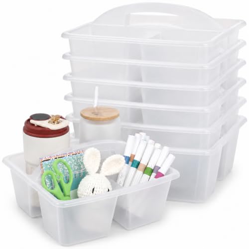 6 Pack 3 Compartment Small Caddy Plastic Classroom Organizer with Handle Portable Teacher Supply Storage Caddy Craft Art Caddies for Pencil, Crayon, Marker, Home, Office, School Supplies(Clear) - color: Clear